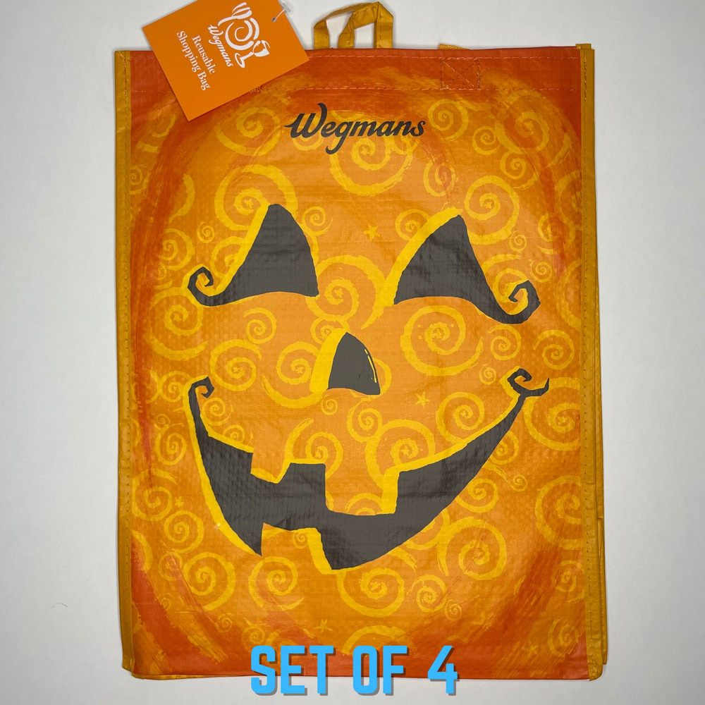 Set of 4! Wegmans — HALLOWEEN Pumpkin Jack-o-Lantern Trick or Treat Tote Bag NWT